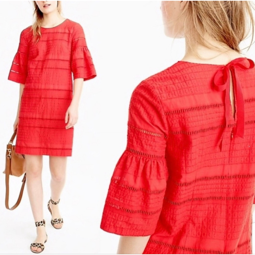 NWT J. Crew Flutter Bell Sleeve Eyelet Shift Dress Size Coral 0